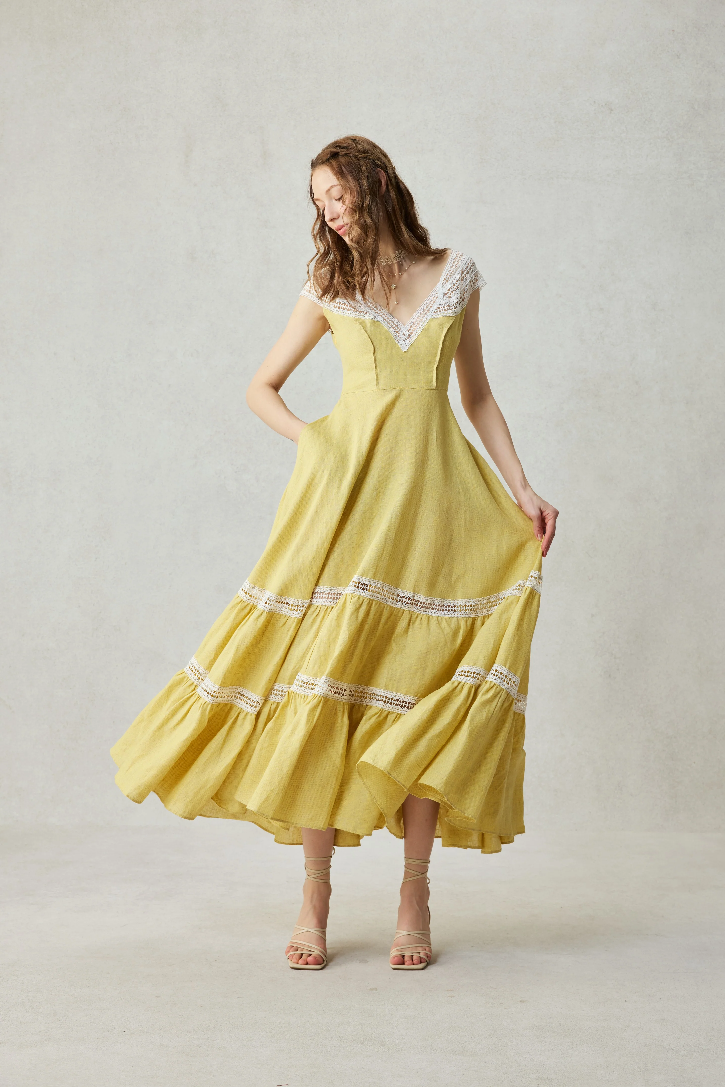 Cherry Tree 25 | Lace Linen flared dress - Image 34