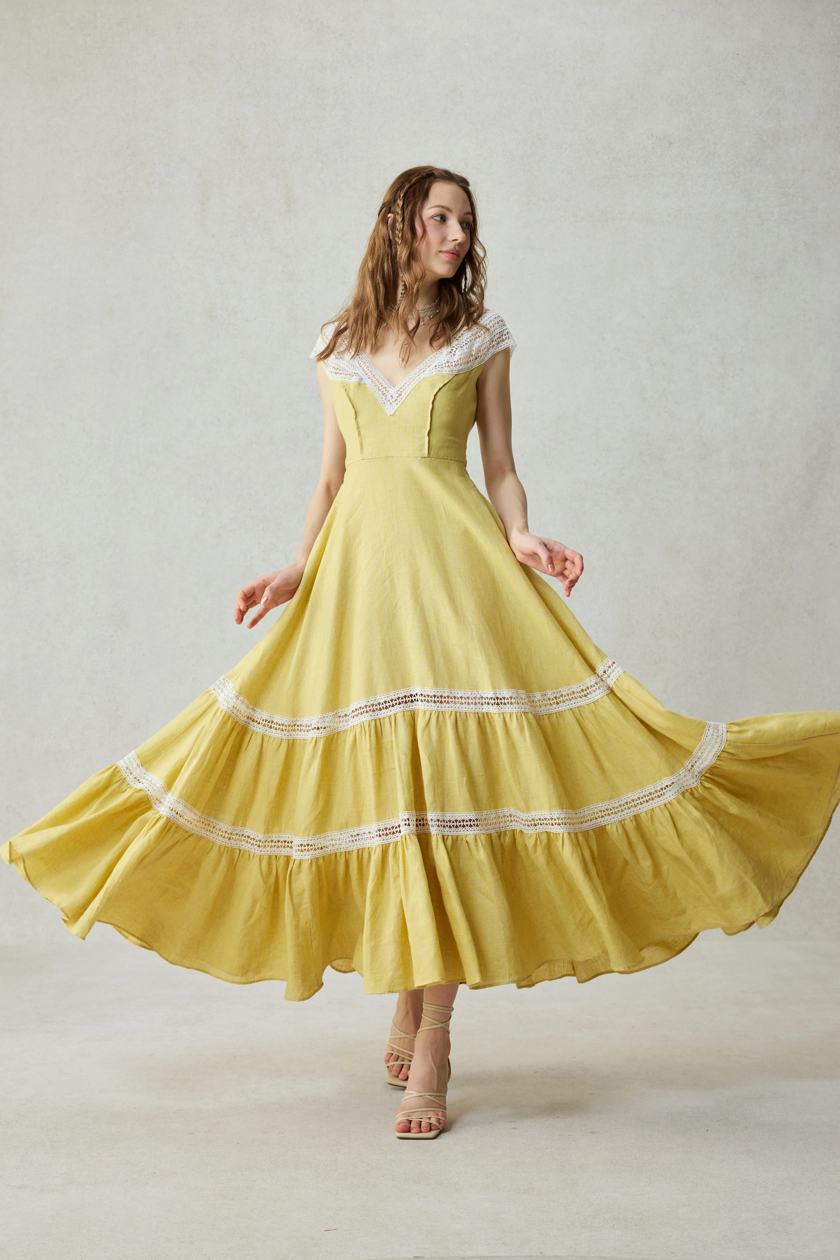 Cherry Tree 25 | Lace Linen flared dress - Image 35