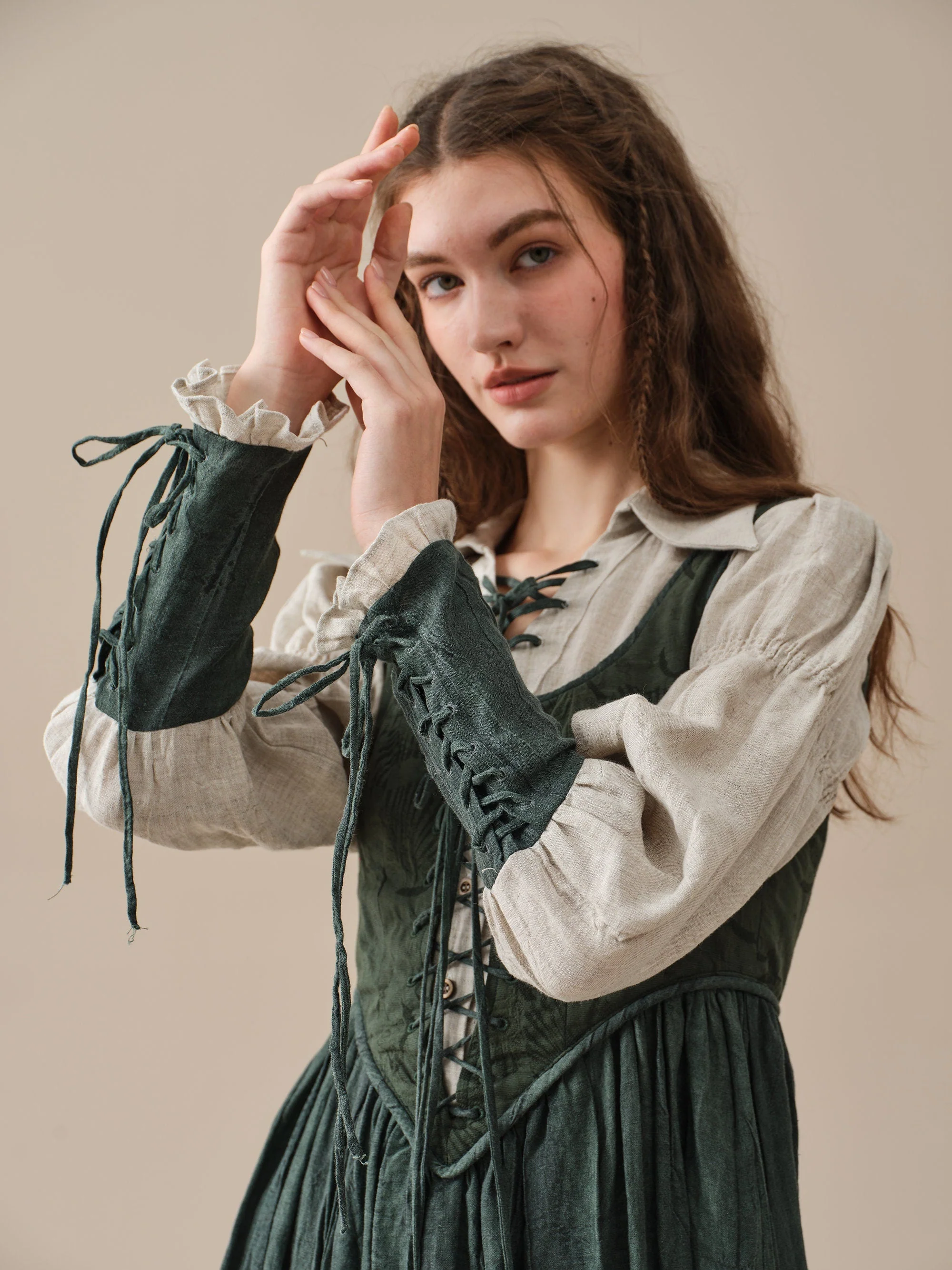 Anis 23 | Lace-up Jacquard Linen Corset Dress - Image 11