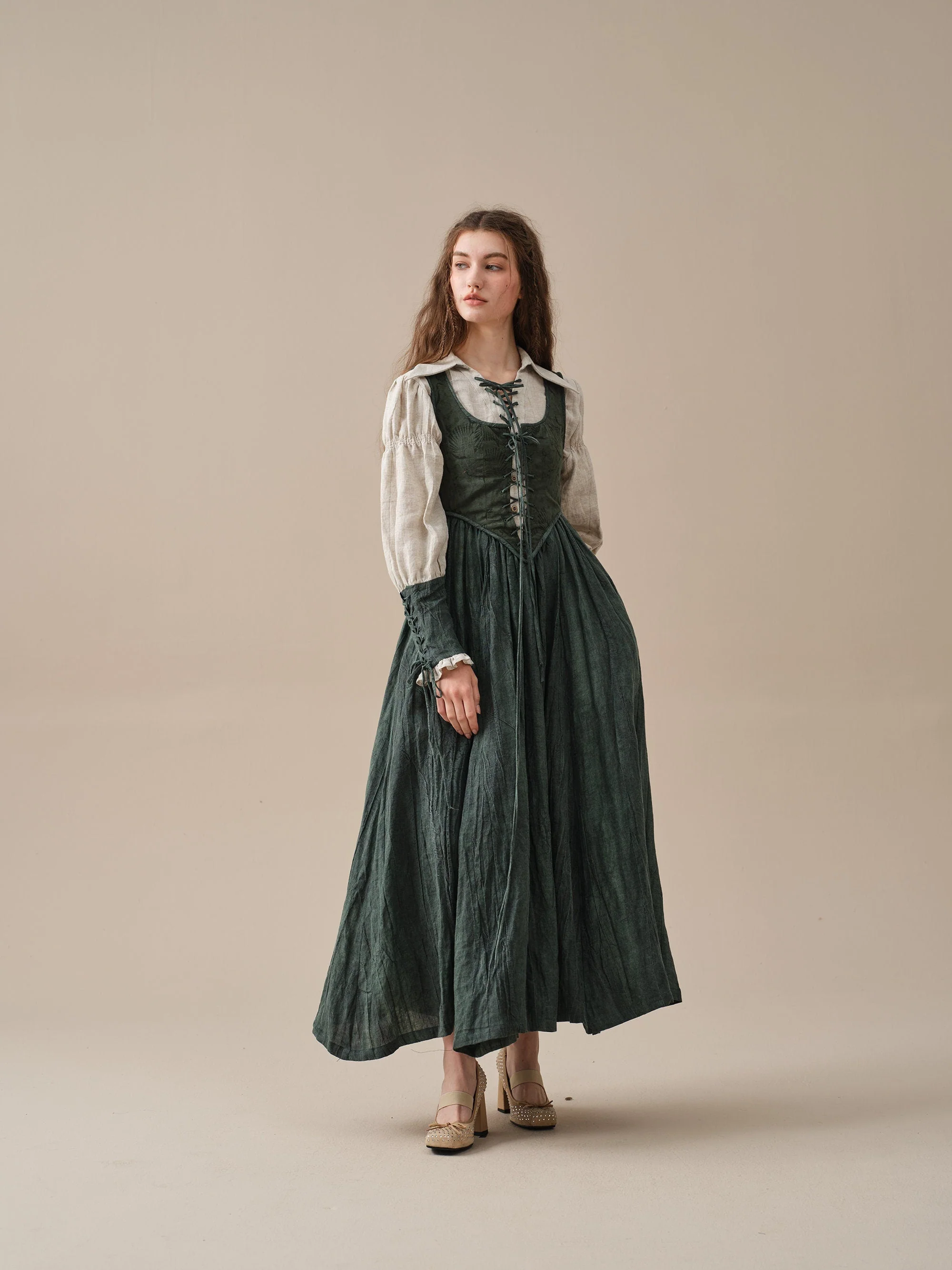 Anis 23 | Lace-up Jacquard Linen Corset Dress - Image 12