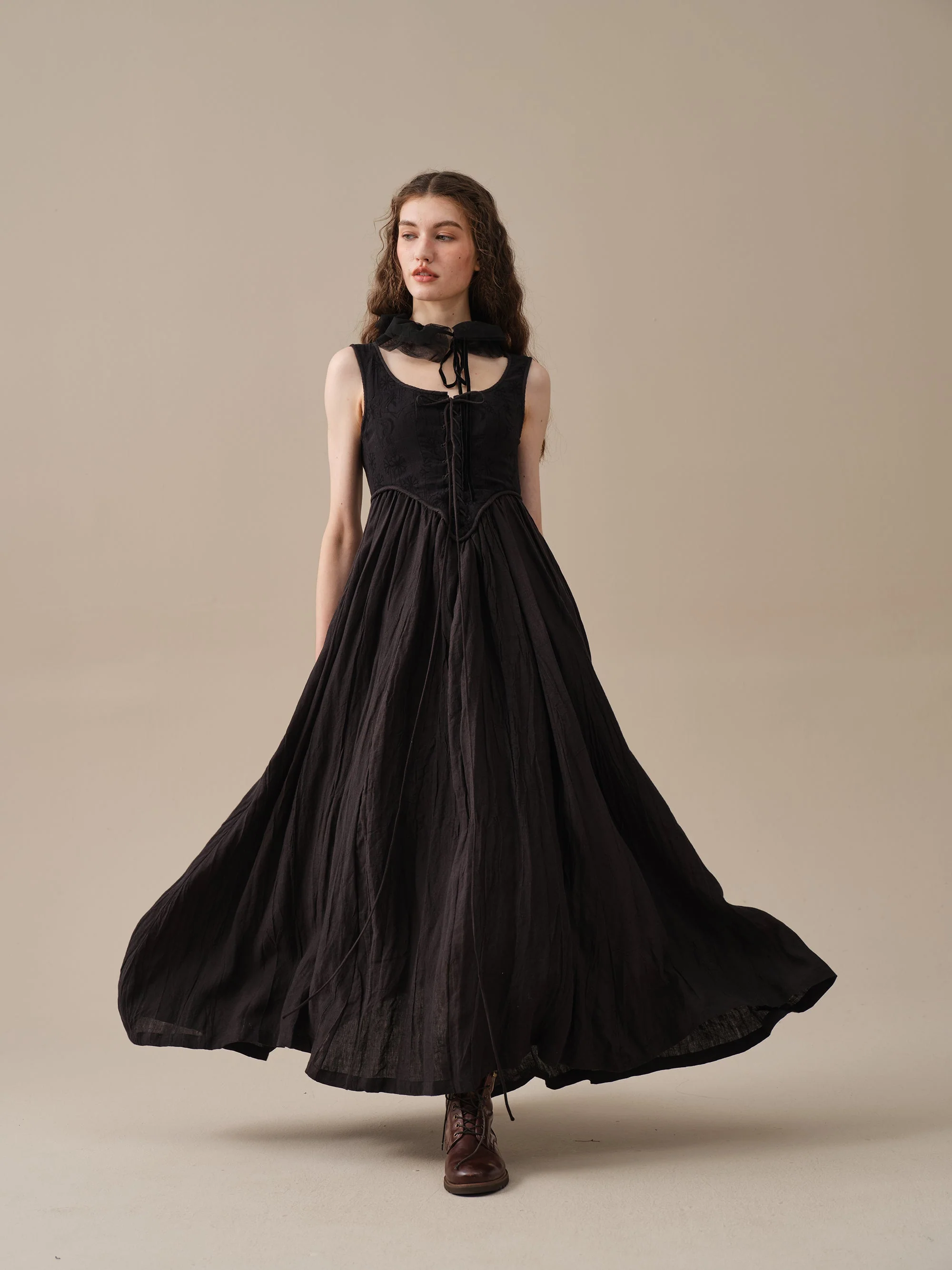 Anis 23 | Lace-up Jacquard Linen Corset Dress - Image 24