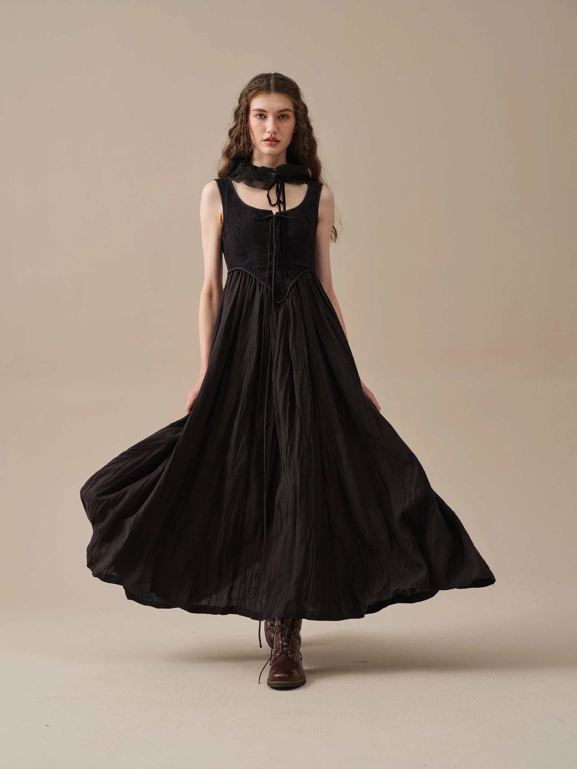 Anis 23 | Lace-up Jacquard Linen Corset Dress - Image 25