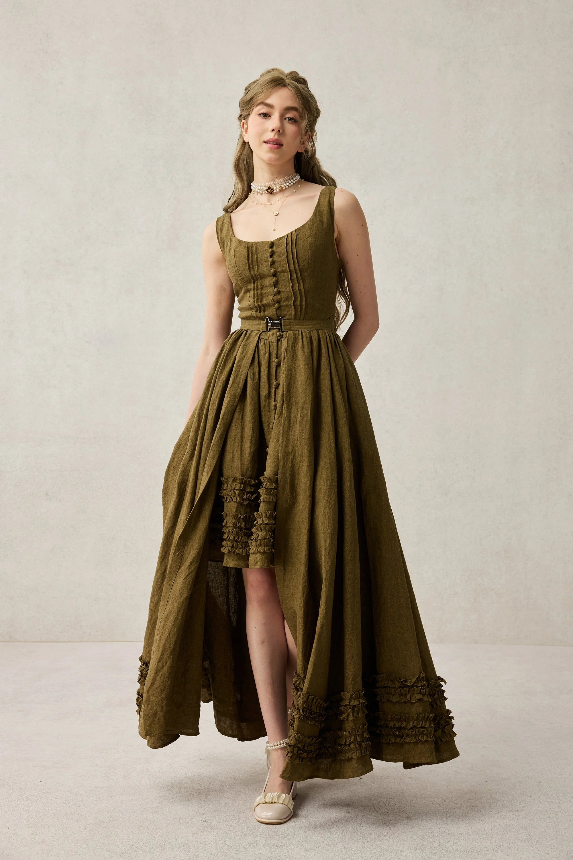 Wearable Poetry 17 | Ruffled linen dress & skirt （2 pieces) - Image 12