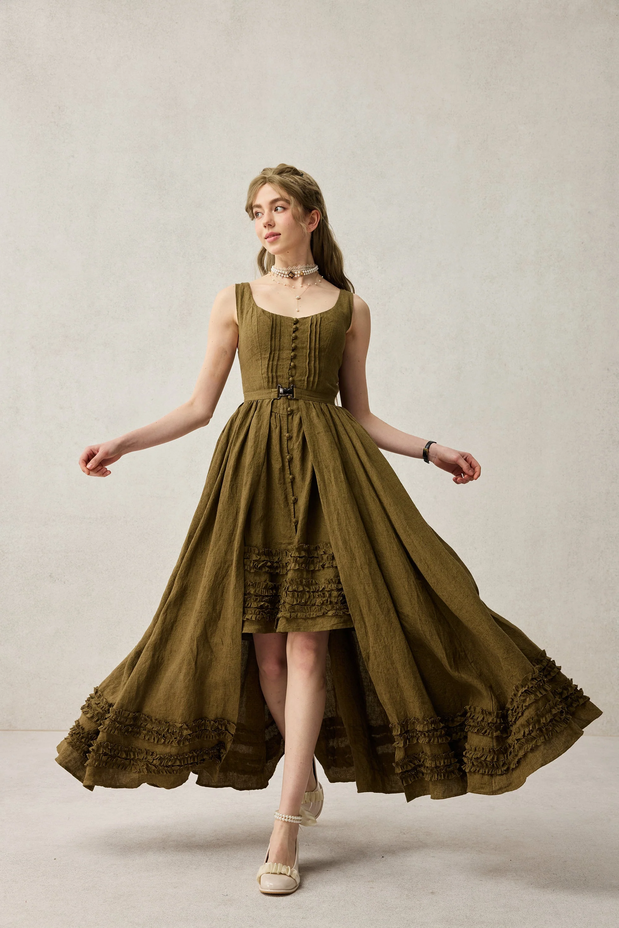 Wearable Poetry 17 | Ruffled linen dress & skirt （2 pieces) - Image 13