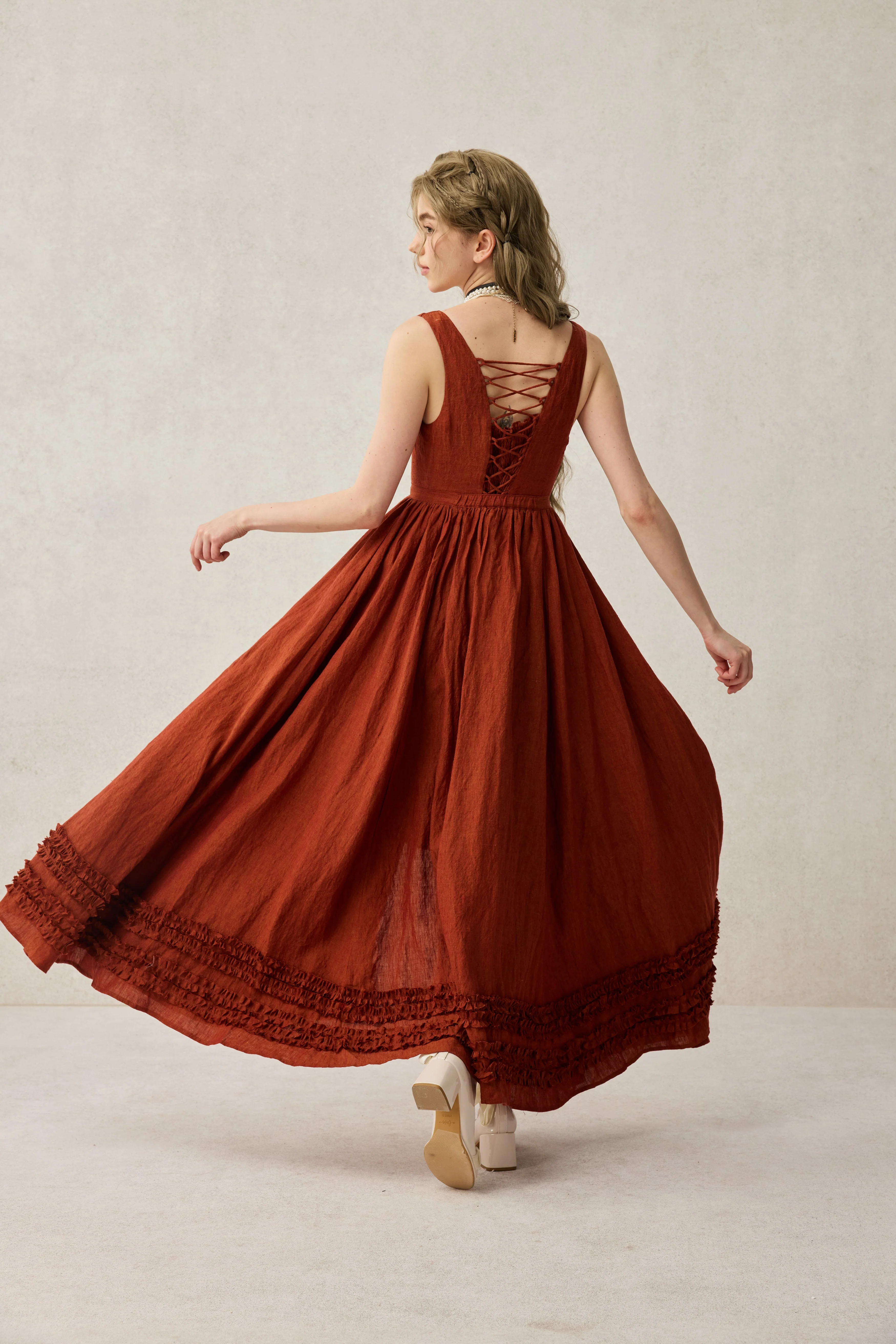 Wearable Poetry 17 | Ruffled linen dress & skirt （2 pieces) - Image 15