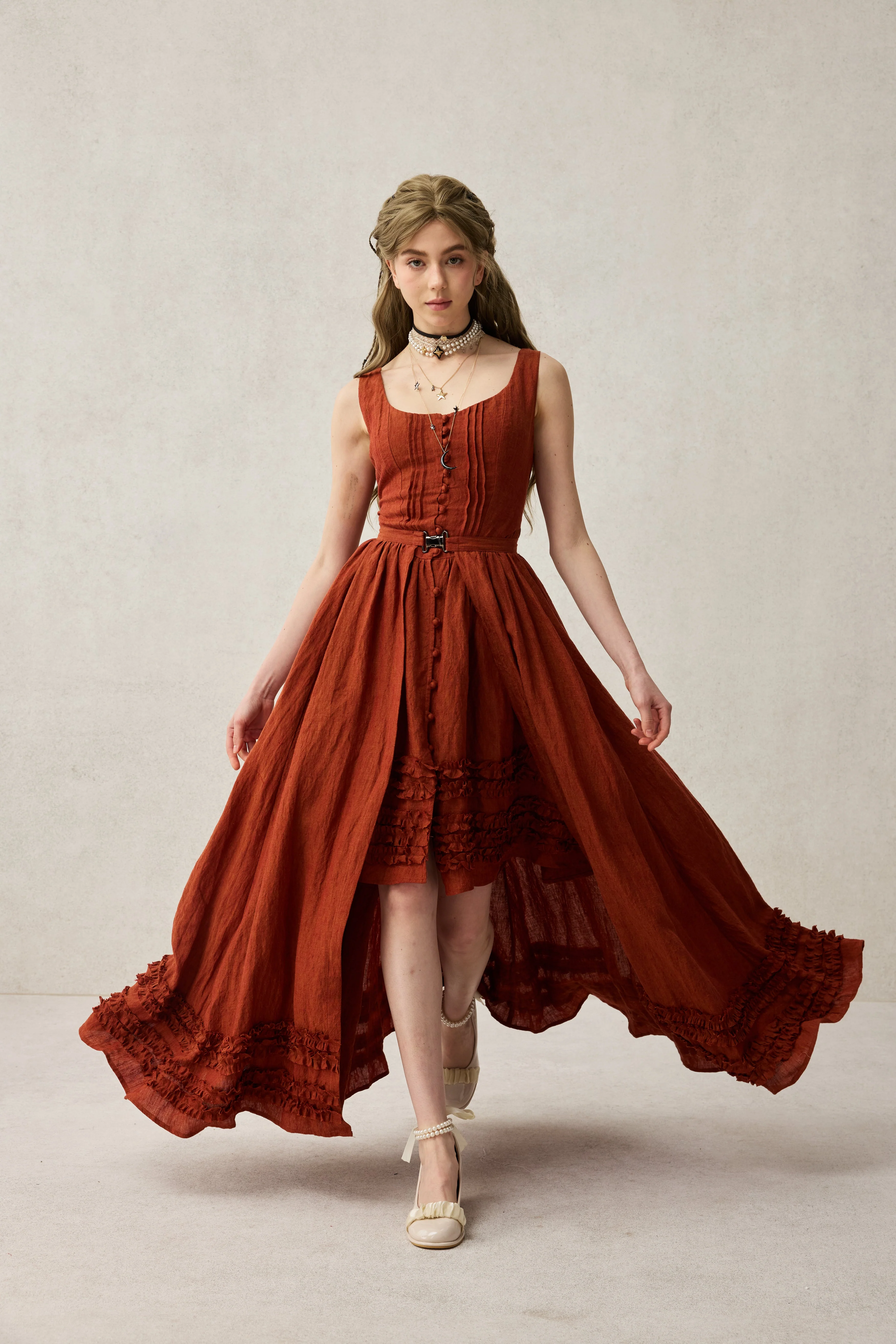 Wearable Poetry 17 | Ruffled linen dress & skirt （2 pieces) - Image 20