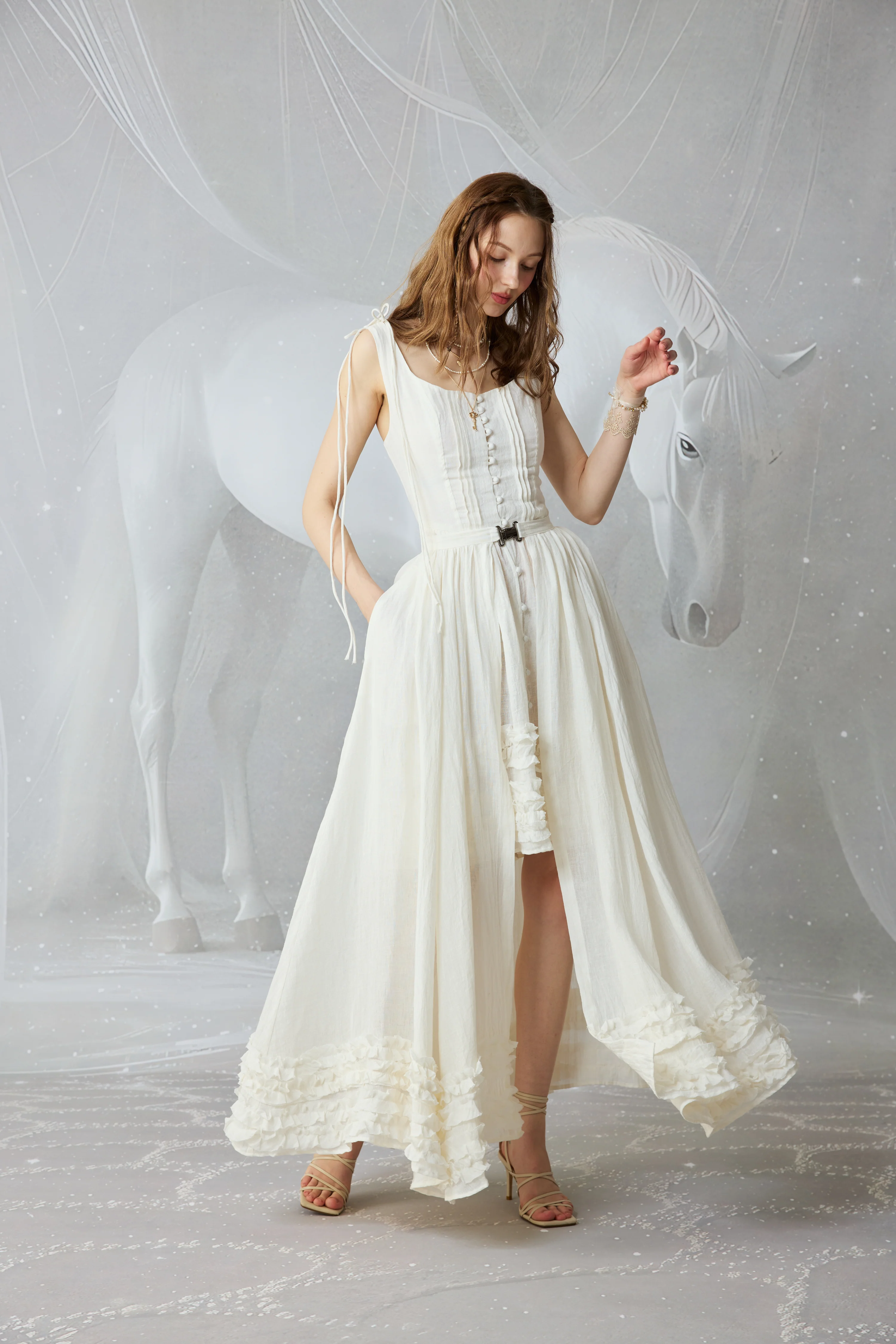 Wearable Poetry 17 | Ruffled linen dress & skirt （2 pieces) - Image 24