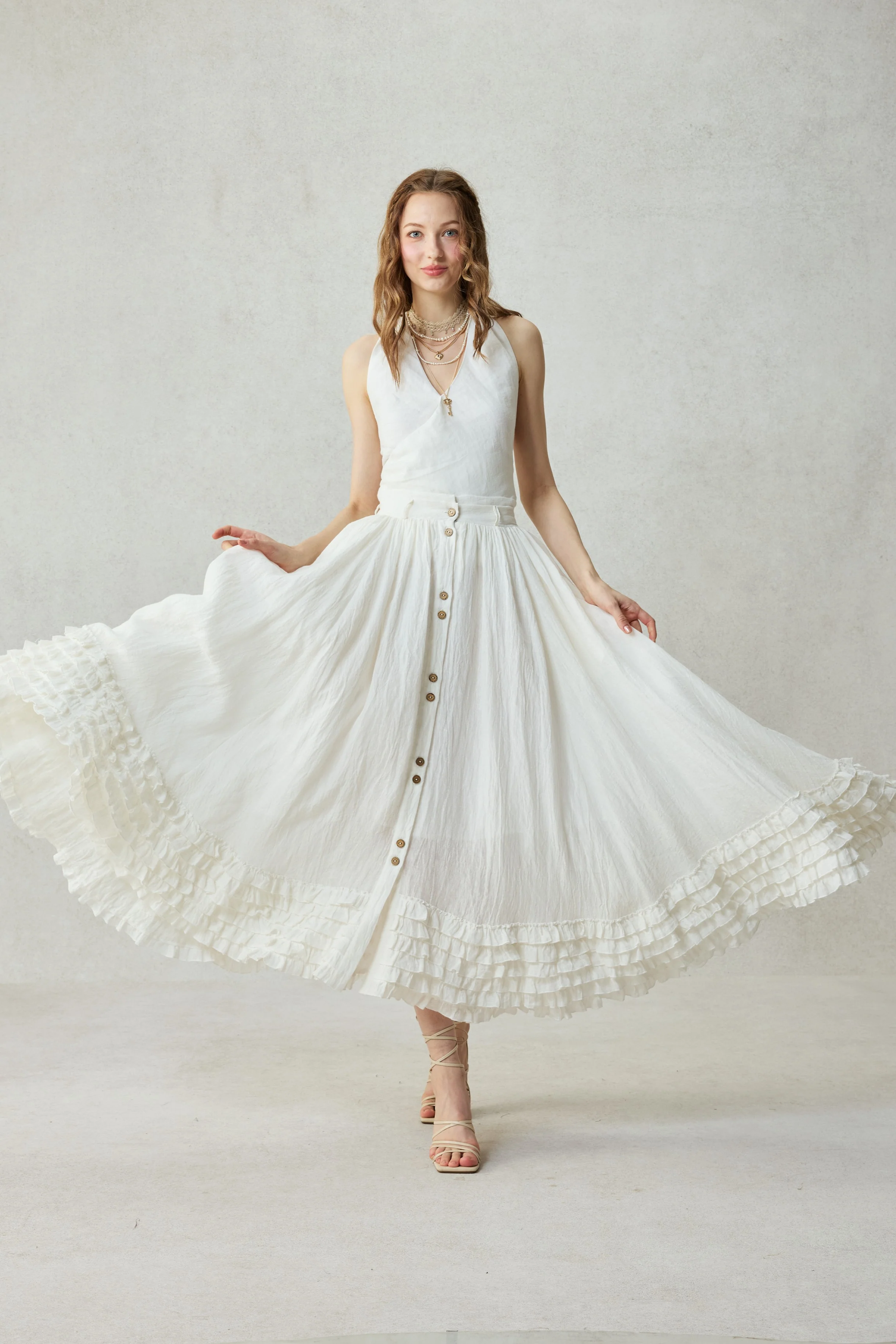 Dorothy 27 | Ruffled maxi linen skirt - Image 23