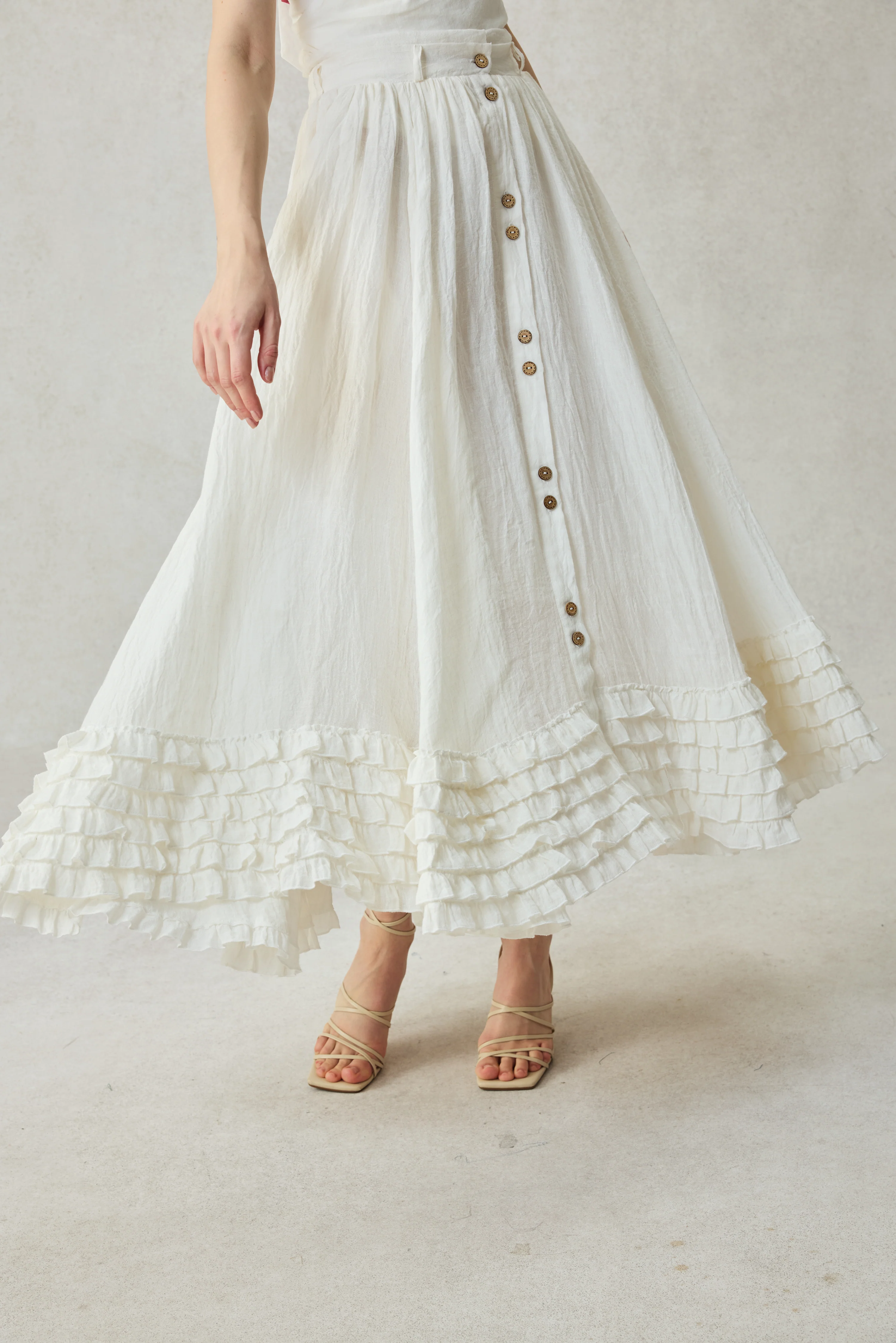 Dorothy 27 | Ruffled maxi linen skirt - Image 25