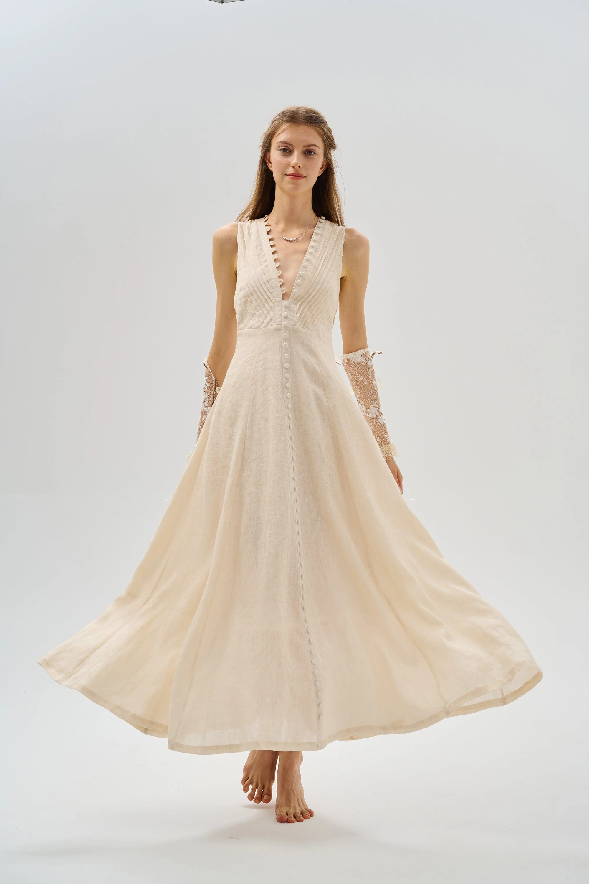 Rebecca 18 | Pleated Maxi Linen Dress - Image 10
