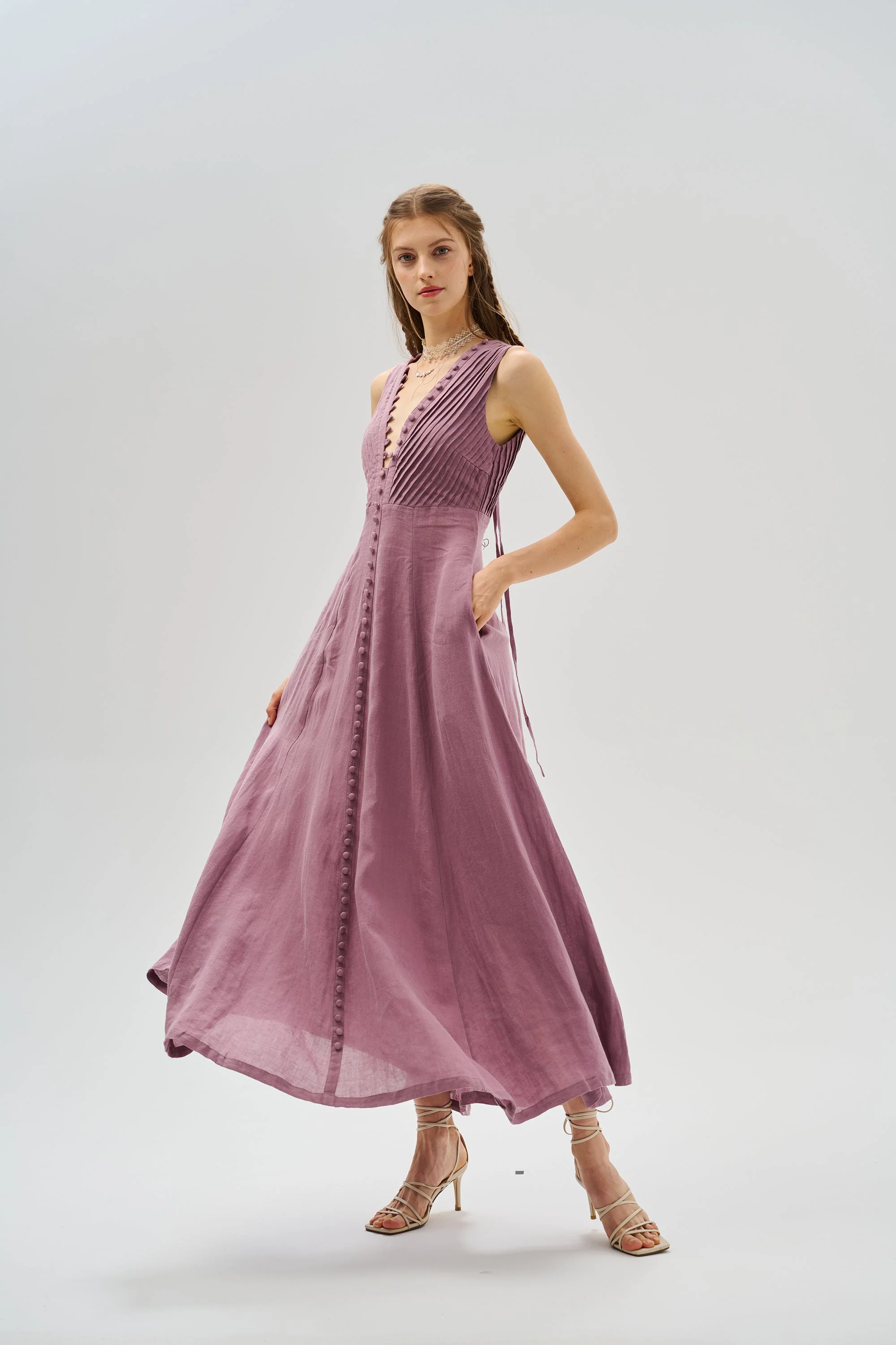 Rebecca 18 | Pleated Maxi Linen Dress - Image 26