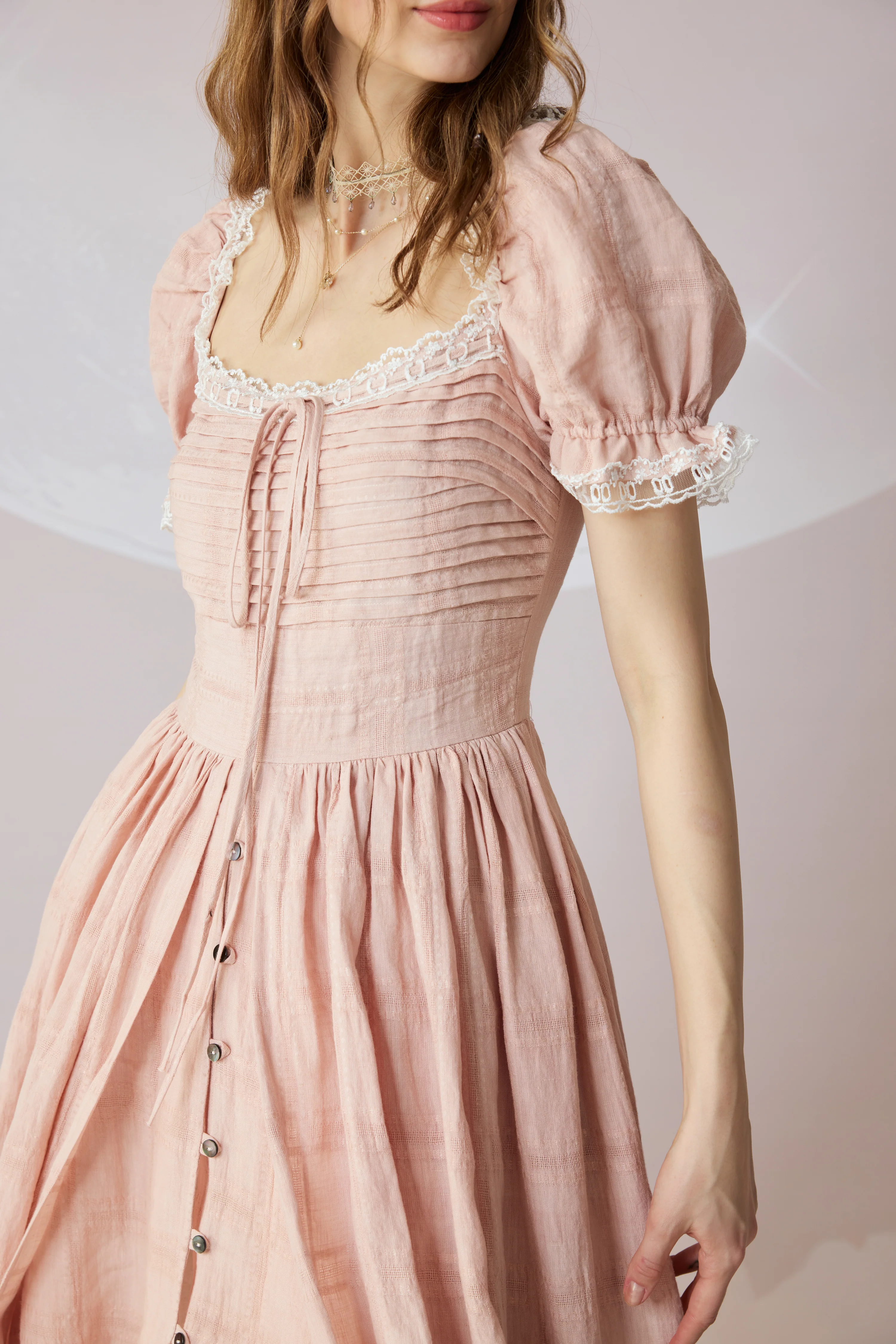 Monet Haze 26 | Fairy layered Linen Dress with pintucks - Image 27
