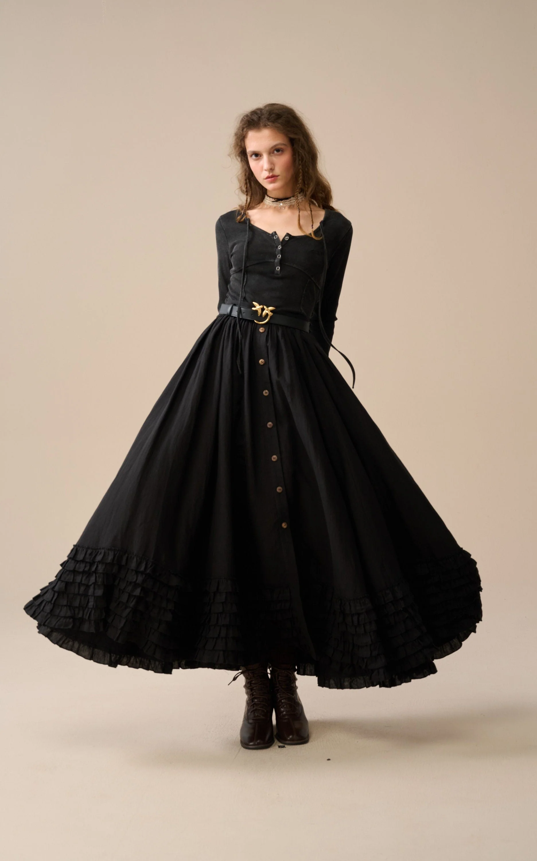 Dorothy 27 | Ruffled maxi linen skirt - Image 5
